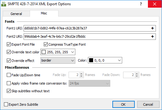  DCMD SMPTE 428 Export Configuration- Font