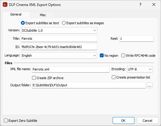  DLP Cinema XML Export Configuration - General