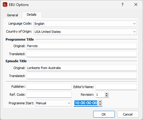  EBU Export Configuration