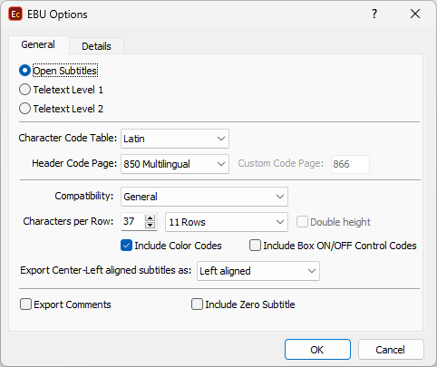  EBU Export Configuration