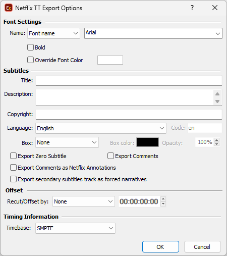  Netflix Timed Text export configuration