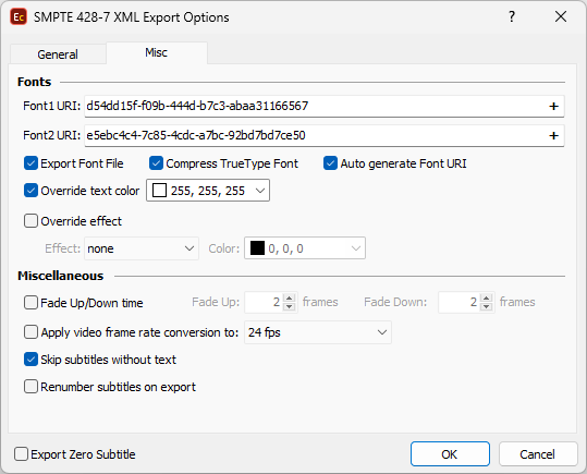  DCMD SMPTE 428 Export Configuration- Font