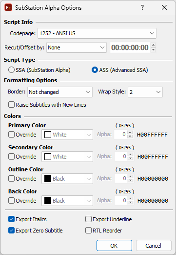  SubStation Alpha Config Dialog