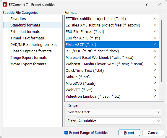  Export Subtitles Dialog