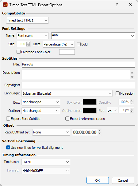  Timed Text DFXP XML Export Configuration