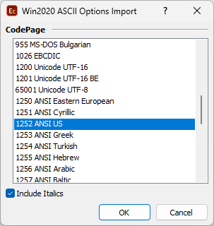  Win2020 ASCII File Import Configuration