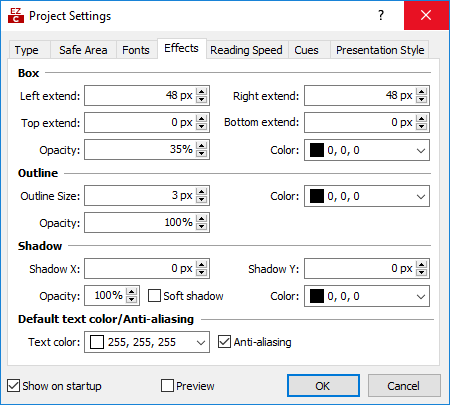  Project Properties – Effects Page (Native mode)