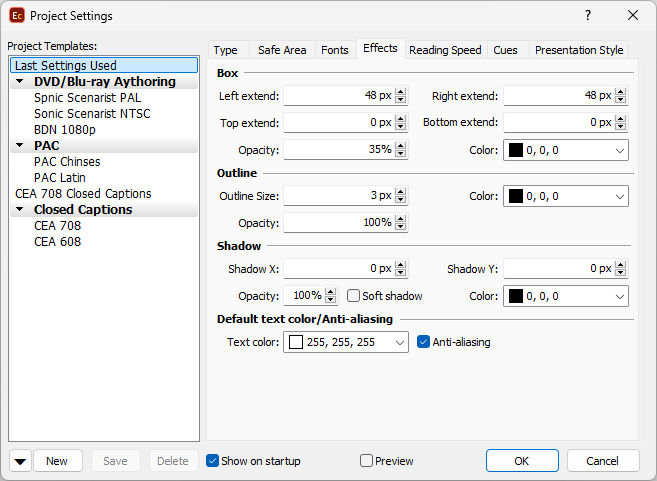  Project Properties – Effects Page (Native mode)