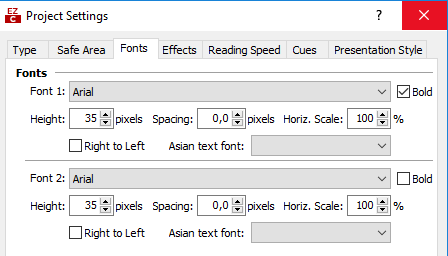  Project Properties – Fonts Page (Native mode)