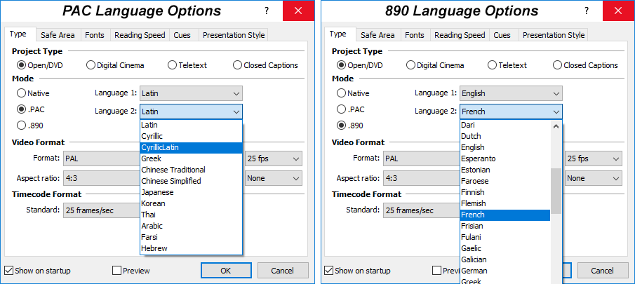  PAC/890 Languages Select