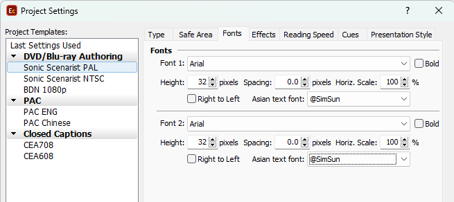  Project Properties – Fonts Page (Native mode)