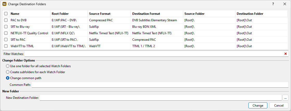  Change destination folders