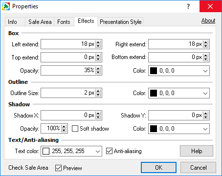  Project Properties – Effects