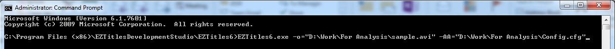 EZTitles6.exe -o="D:\Work\For Analysis\sample.avi" -AA="D:\Work\For Analysis\Config.cfg"