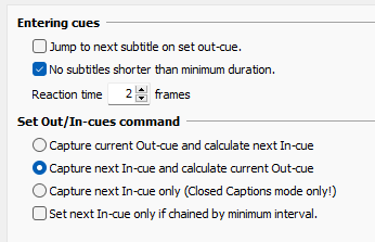   Options to capture In/Out cues