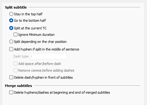  Options for Split subtitles