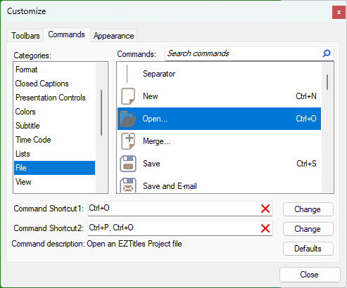  Customize Dialog - Commands