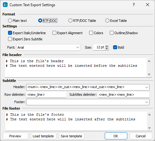  Custom Text Export Configuration