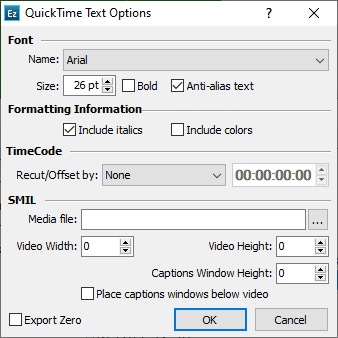  QuickTime Text Export Settings
