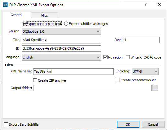  DLP Cinema XML Export Configuration - General
