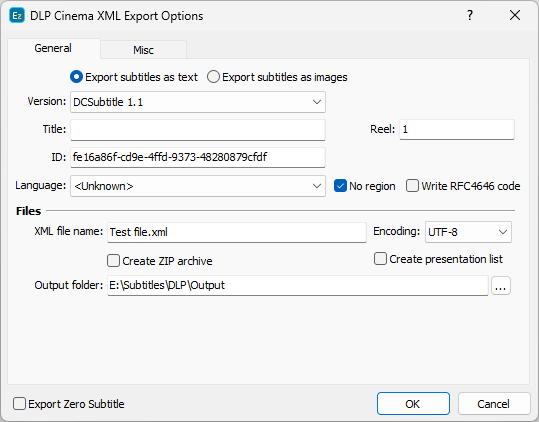  DLP Cinema XML Export Configuration - General