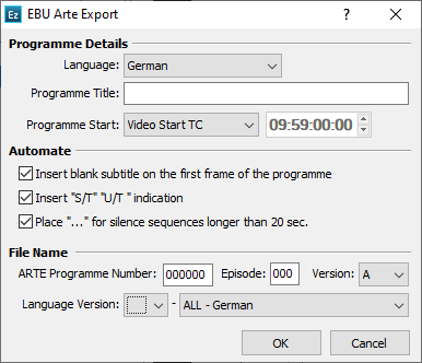  EBU for ARTE export configuration