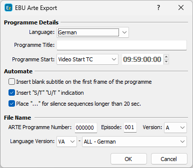  EBU for ARTE export configuration