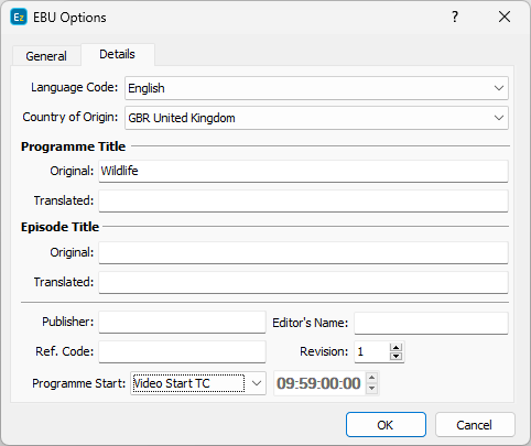  EBU Export Configuration