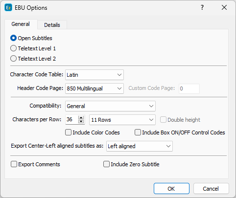  EBU Export Configuration