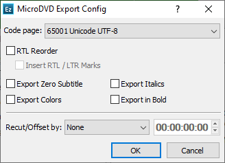  MicroDVD SUB Export Config