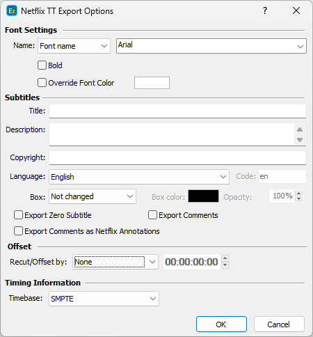  Netflix Timed Text export configuration