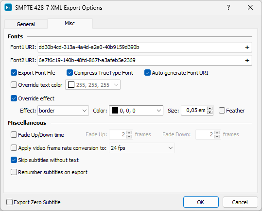  DCMD SMPTE 428 Export Configuration- Font