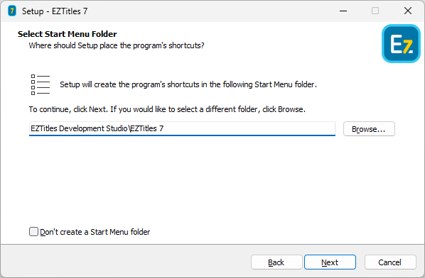 Start Menu folder selection