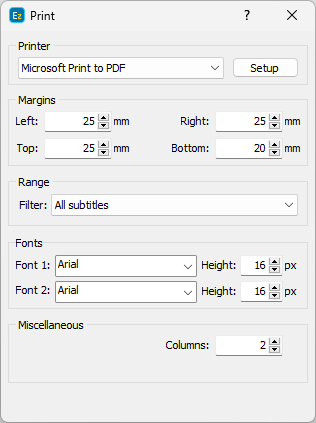  Print Subtitles Dialog