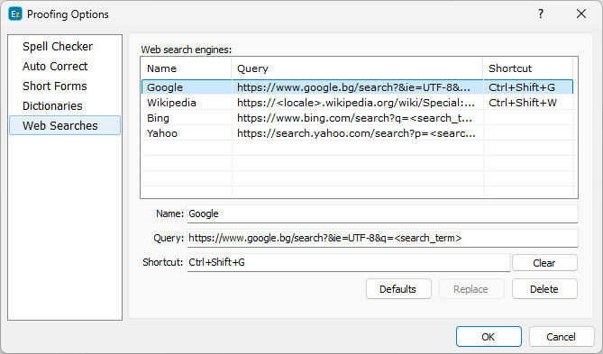  Configure the WEB Search Engines