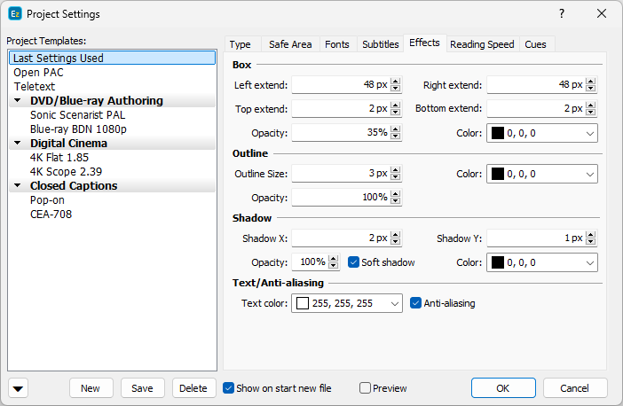  Project Properties – Effects Page (Native mode)