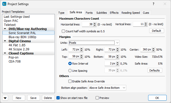  Project Settings- Safe Area page