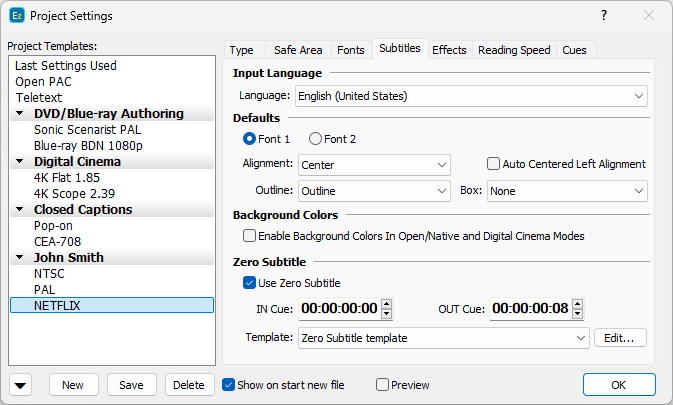  Project Settings  Subtitles Defaults