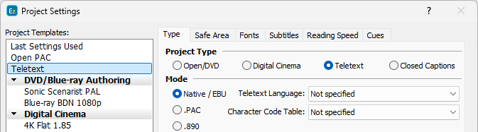  Teletext mode settings