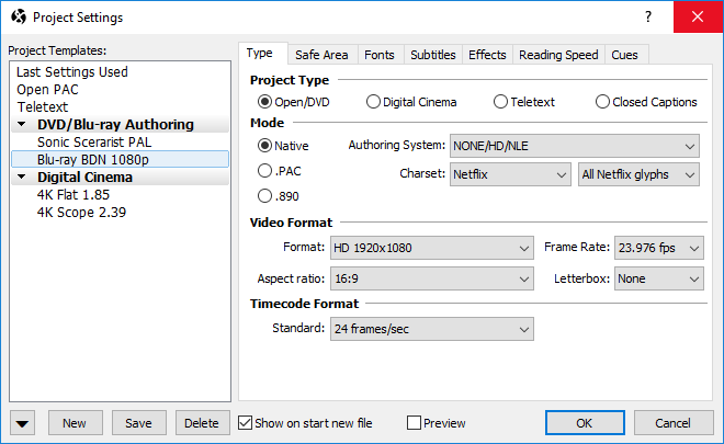  Project Settings Window