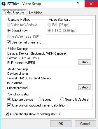  Video Setup – Video Capture